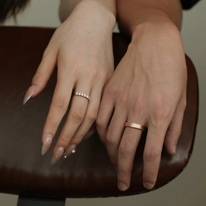 S925 sterling silver rose gold couple rings featuring brushed finish and diamond accents