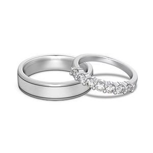 Elegant S925 sterling silver couple rings set with matte finish and pavé gemstones