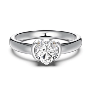 Elegant S925 sterling silver ring with large heart-cut cubic zirconia in half-bezel setting
