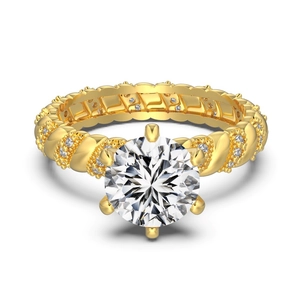Vintage 18K gold-plated S925 silver ring with 2-carat round diamond and rope band