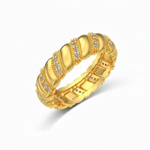 S925 Sterling Silver Twisted Rope Ring For Women Zirconia Inlaid Gold Silver Plated Refined Minimalist Fashion Band Ring