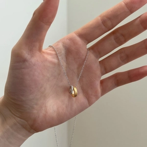Collana raffinata in argento S925 con doppi anelli intrecciati bicolore e zirconi