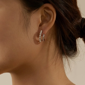 Elegant S925 sterling silver double hoop earrings with pearls for a stylish layered look