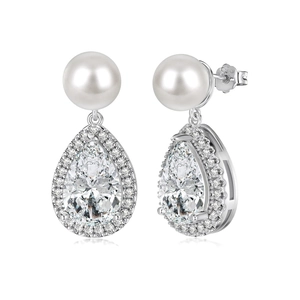 Elegant S925 sterling silver drop earrings featuring white pearls and water drop zircons