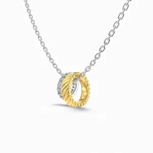 Collana in Argento Sterling 925 di Lusso Leggero Doppio Anello Intrecciato in Zirconia Bicolore Oro Argento per Donna