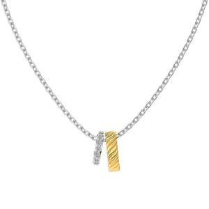 Collana in argento S925 con doppio cerchio bicolore intrecciato e cristalli scintillanti