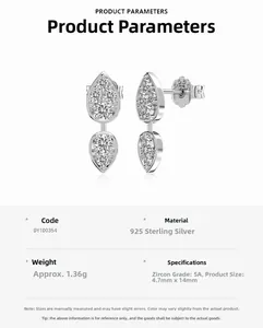 Specificaties van S925 zilveren druppeloorbellen met 5A zirkoon in maat 4,7mm x 14mm
