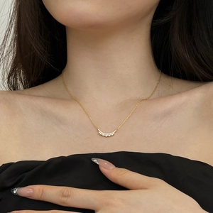 Elegant gold S925 sterling silver smiling crescent necklace with cubic zirconia for women