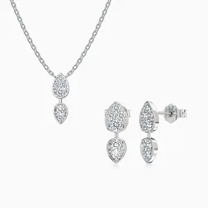 925 Sterling Zilver Zirconia Wasserdruppel Sieradenset Voor Dames Elegante Dubbele Traan Hanger Ketting Oorknopjes Sieraden