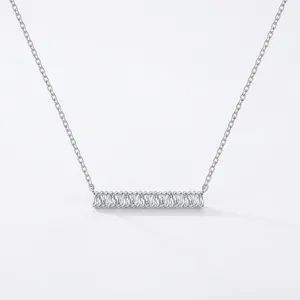 925 Sterling Silver Horizontal Bar Necklace With Baguette Cut Zirconia Pave Inlaid Minimalist Clavicle Chain For Women Jewelry