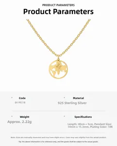 Detail of 18K gold plated S925 sterling silver globe pendant with Just Go engraving