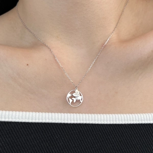 Elegant S925 sterling silver hollow globe pendant necklace with heart Just Go tag