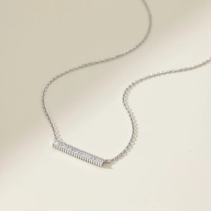 Minimalist S925 sterling silver bar necklace with baguette-cut cubic zirconia stones