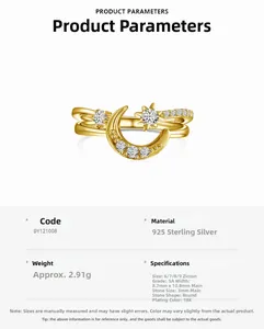 Makro-Detail des S925 Sterlingsilber-Rings mit Stern-Mond-Motiv und Zirkonia-Besatz