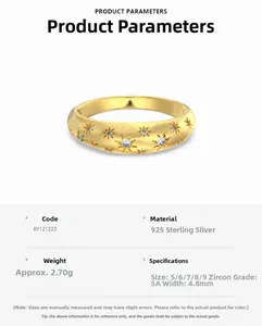 Detail of 925 sterling silver gold ring with star pattern and 5A zircon stone