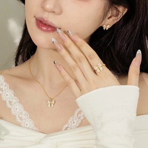 Elegant gold S925 silver butterfly jewelry set with zircon necklace rings and earrings