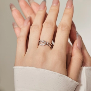 Nahaufnahme des S925 Sterling Silber Mond und Stern Rings mit funkelnden Zirkonias