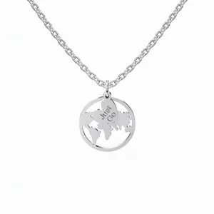 925 Sterling Silver World Map Necklace For Women Hollow Earth Pendant Heart Tag Just Go Engraved Dainty Chain Jewelry Gift