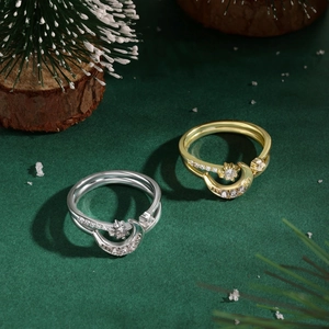 Detail von S925 Sterlingsilber Mond und Stern Ringen mit funkelndem Zirkonia-Besatz