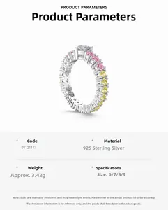 Detailed product parameters of S925 sterling silver heart ring with colorful zircon stones