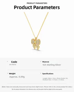 Detail specifications of 925 sterling silver butterfly necklace with 5A zircon details