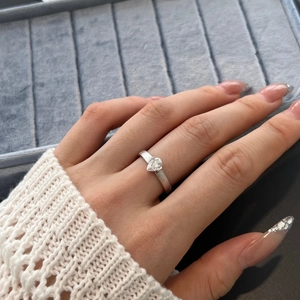 Minimalist S925 sterling silver ring featuring a teardrop zircon and brushed metal finish