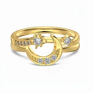 S925 Sterlingsilber Mond Stern Ring Für Damen Elegant Zirkonia Eingelegt Stapelbar Mode Fingerring Romantisch Schmuck Geschenk