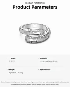 Macro view of S925 sterling silver snake ring with pavé zircons and product weight