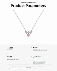 Produktdaten für S925 Sterling Silber Bienenhalskette mit rosa Herz-Zirkon-Anhänger