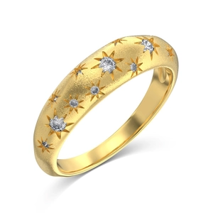 Matte gold dome ring with starburst engraving and white zircon inlay for women