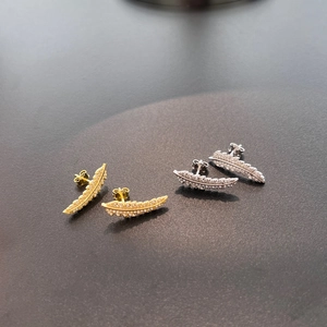 French style S925 sterling silver leaf earrings with sparkling cubic zirconia inlay