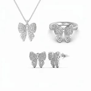 925 Sterling Silver Butterfly Jewelry Collection Exquisite Zirconia Bow Necklace Earrings Ring For Women Christmas Gifts