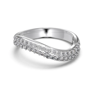 S925 sterling silver wave ring with double row zircon inlay in a polished finish