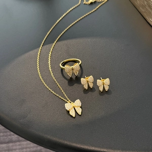 Exquisite gold-plated S925 silver jewelry set with zircon butterfly necklace and rings