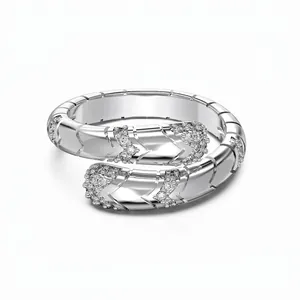 925 Sterling Silver Snake Scale Open Ring Luxurious Zirconia Pave Adjustable Fashion Women Jewelry Retro Statement Ring