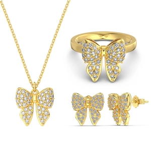 Sparkling S925 silver butterfly jewelry set with zircon necklace rings and earrings
