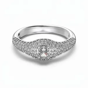 925 Sterling Silver Cushion Cut Zirconia Ring Full Pave Luxury Geometric Engagement Wedding Ring For Women Fashion Jewelry
