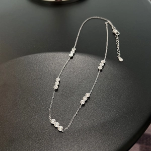 Polished S925 sterling silver station necklace with sparkling round cubic zirconia stones