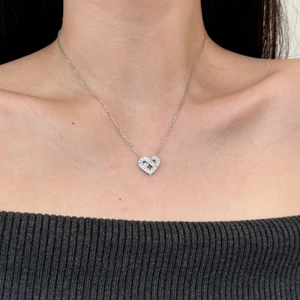Elegant S925 sterling silver heart necklace with baguette-cut zircon inlays for women