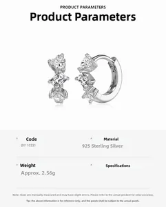 Detailed view of S925 sterling silver earrings with heart and rectangular zirconia stones
