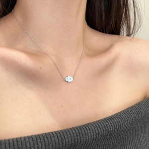 Minimalist S925 sterling silver Hamsa Hand pendant necklace on a delicate chain