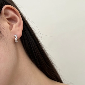 Elegant S925 sterling silver stud earrings with heart, square, and round zircon stones