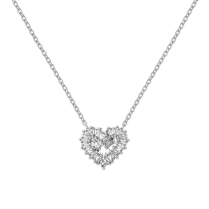 S925 sterling silver heart necklace featuring pavé set cubic zirconia on O-chain