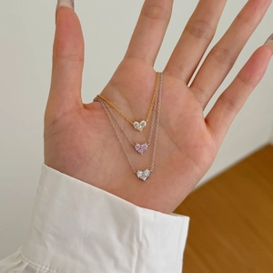 Drei zierliche S925 Sterlingsilber Herzanhänger Ketten in Gold und Silber mit Zirkonia