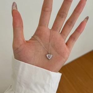 S925 sterling silver necklace with a pink heart gemstone pendant and lava texture finish
