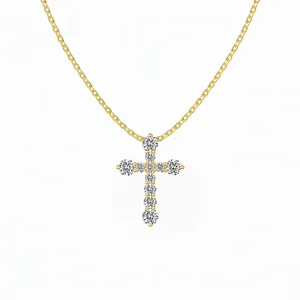 Französischer Stil 925 Sterlingsilber Kreuz Anhänger Halskette Zirkonia Eingelegt Gold Silber Galvanisiert Elegant Halskette Schmuck Geschenk