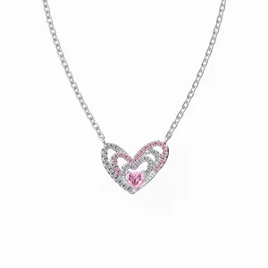 Collier Pendentif Cœur Rose en Argent Sterling 925 pour Femmes Élégante Chaîne de Clavicule Creuse Bijoux Cadeau