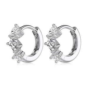 Elegant S925 sterling silver hoop earrings with heart, square and round zircon stones