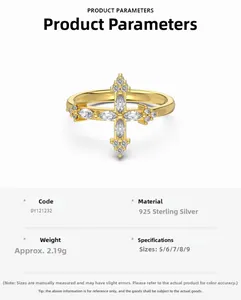 Parametri dettagliati dell'anello a croce in argento sterling S925 con zirconi bianchi