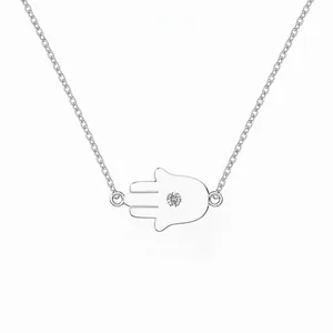 925 Sterling Silver Hamsa Hand Necklace Elegant Zirconia Inlaid Pendant Clavicle Chain For Women Fashion Commute Jewelry Gift